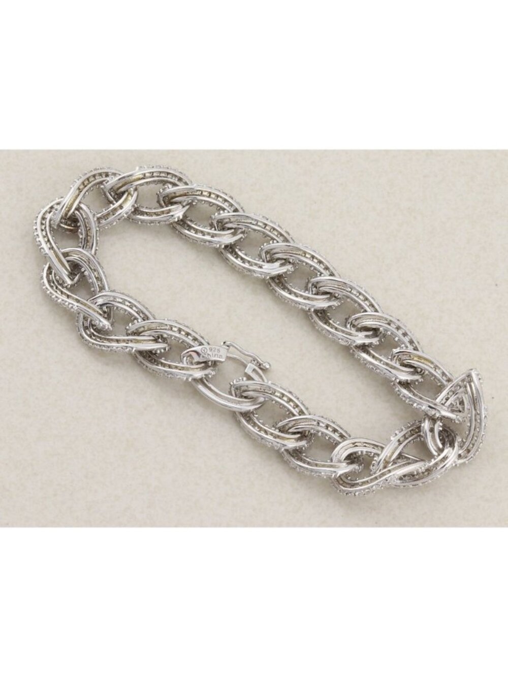 Sterling Silver CZ Cubic Zirconia Curb Link Chain Bracelet 7 1/2" inch - Picture 6 of 8